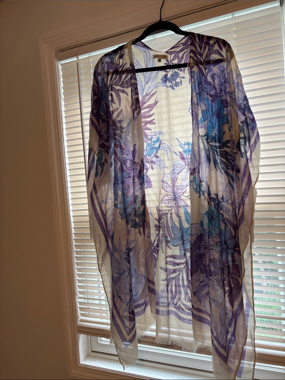 Woven Heart Floral Sheer Kimono in Purple, Blue & Cream